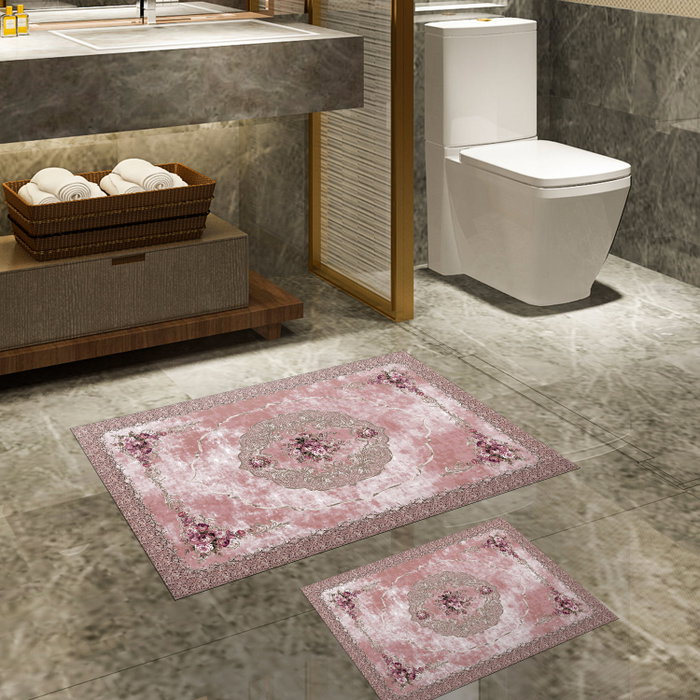 Mijölnir 510617 Juego de Alfombras de Baño de Poliéster Antideslizantes Antibacterianas Fácil Limpieza 50x60 cm y 60x100 cm Color Polvo